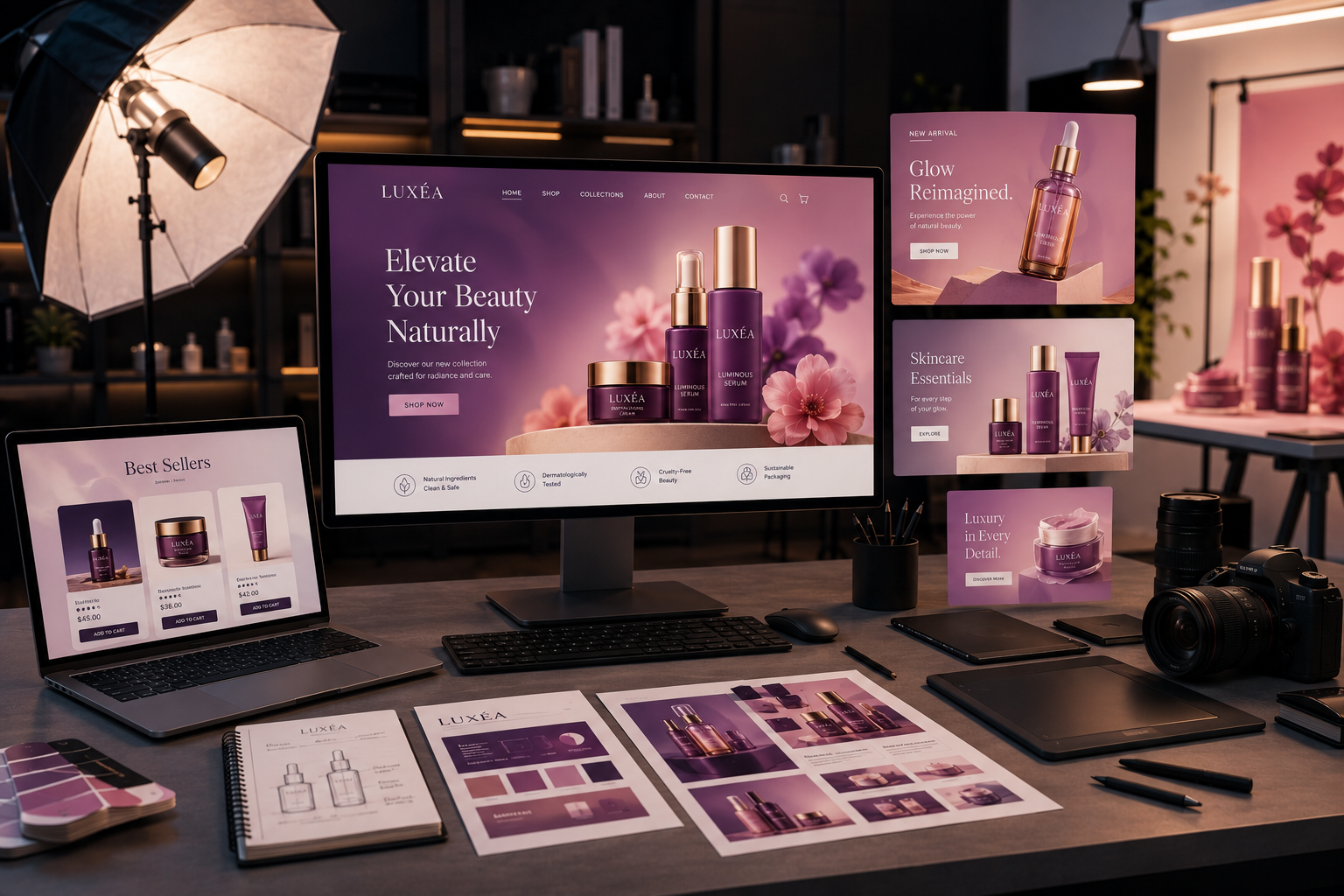 Ecommerce beauty brand website and packaging design